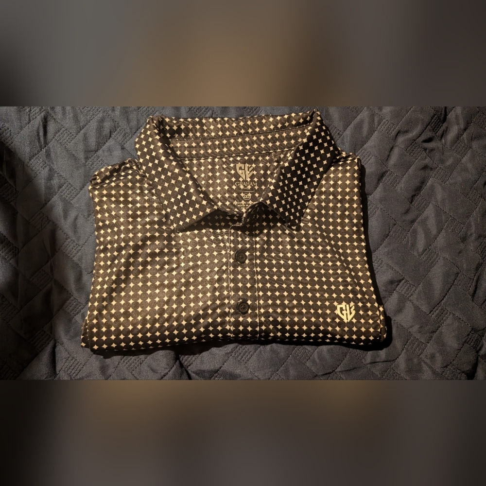 Black Patterned Men's Golf Shirt 2XL